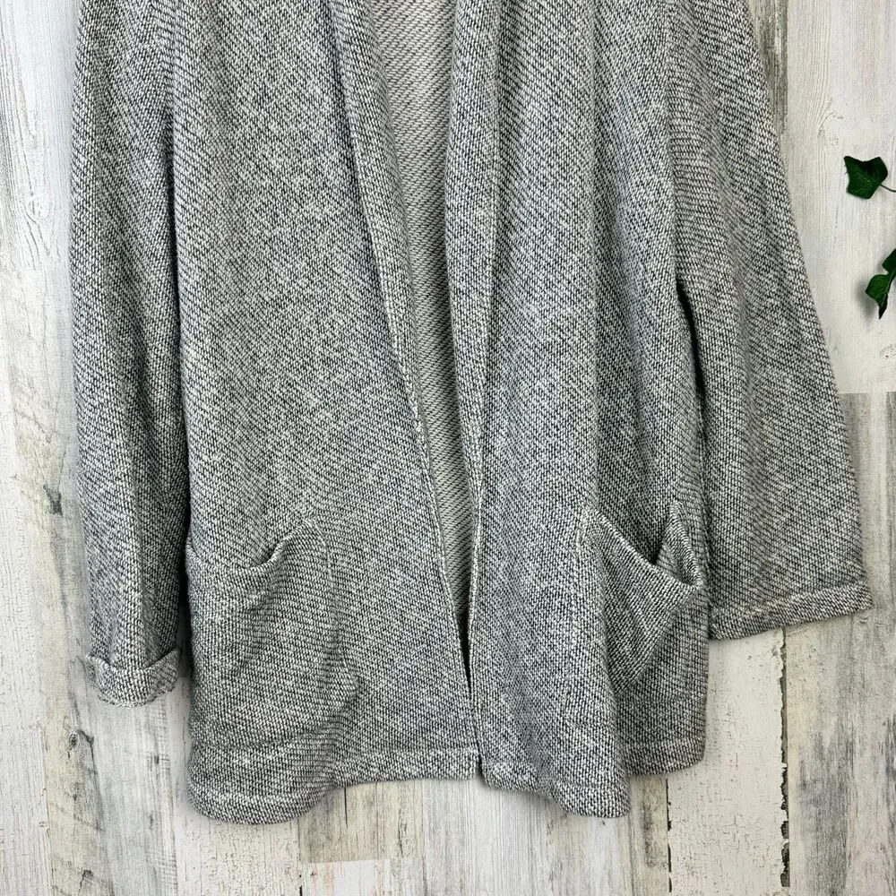 EILEEN FISHER Cardigan Medium Organic Cotton Shawl Collar Open Front Gray